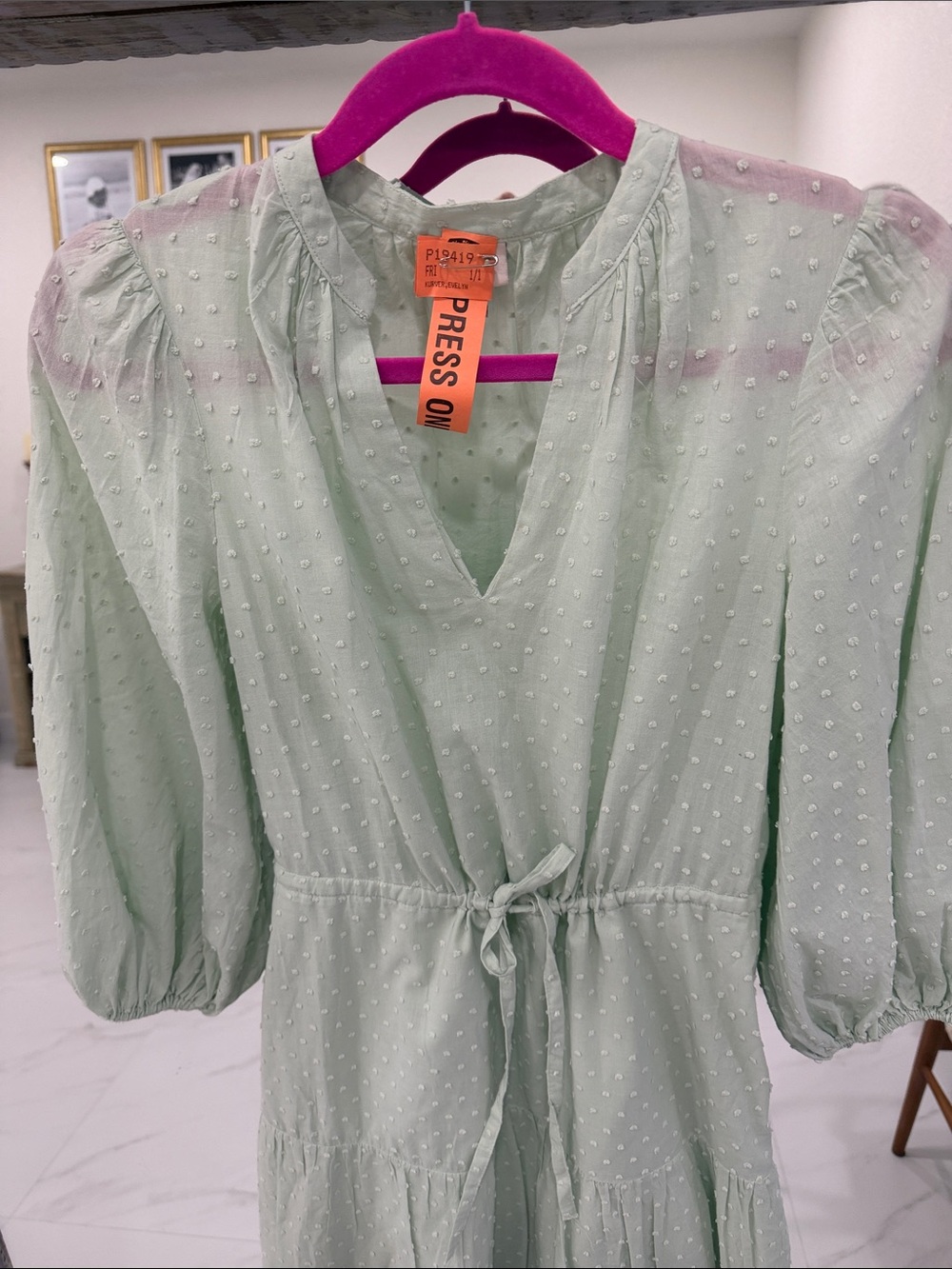 a new day Mint Green Tie-Waist Swiss Dot Tiered Maxi Dress - Picture 6 of 7